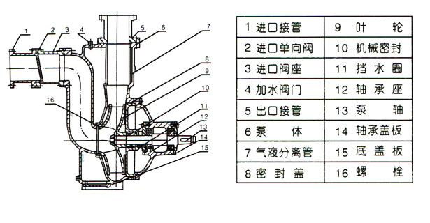 ZW型自吸式無堵塞排污泵（結構圖）