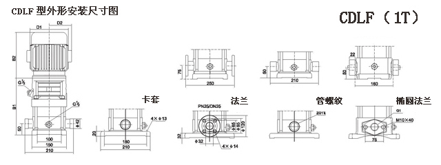 CDLF型不銹鋼多G離心泵參數(shù)尺寸(1T)